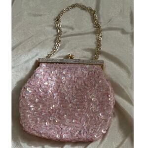 Chic Pink Beaded Mini Bag with Chain Strap